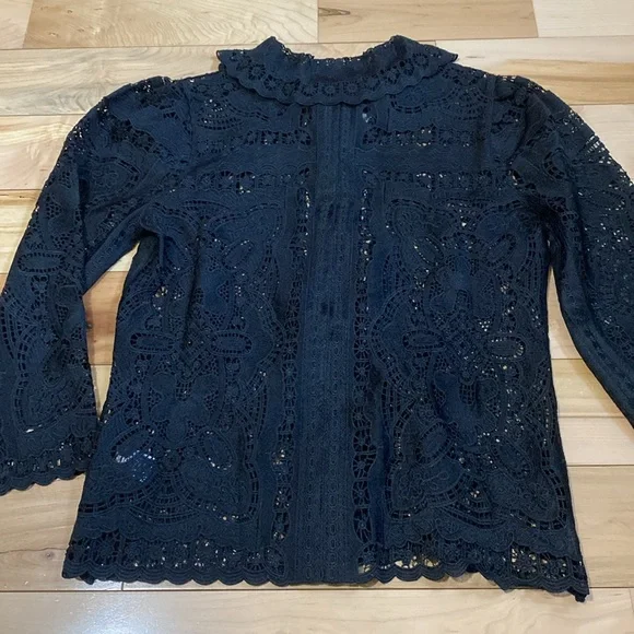 Joie Elegant Black Lace Blouse with Gorgeous Collar - Picture 9 of 15